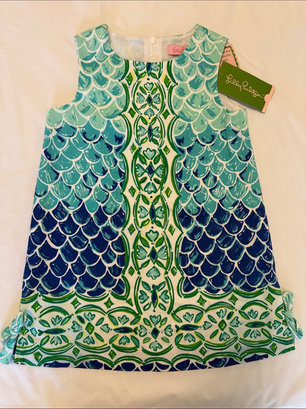 Lilly Pulitzer Aqua, Teal & Navy Scallop Print Sleeveless Shift Dress